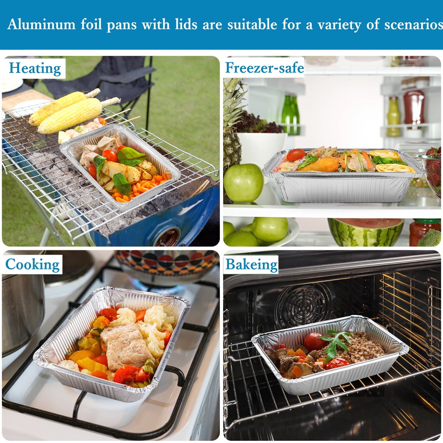 Treamon Aluminum Pans with Lids, Disposable Tin Foil Pans 8.5" x 6" 50 Count