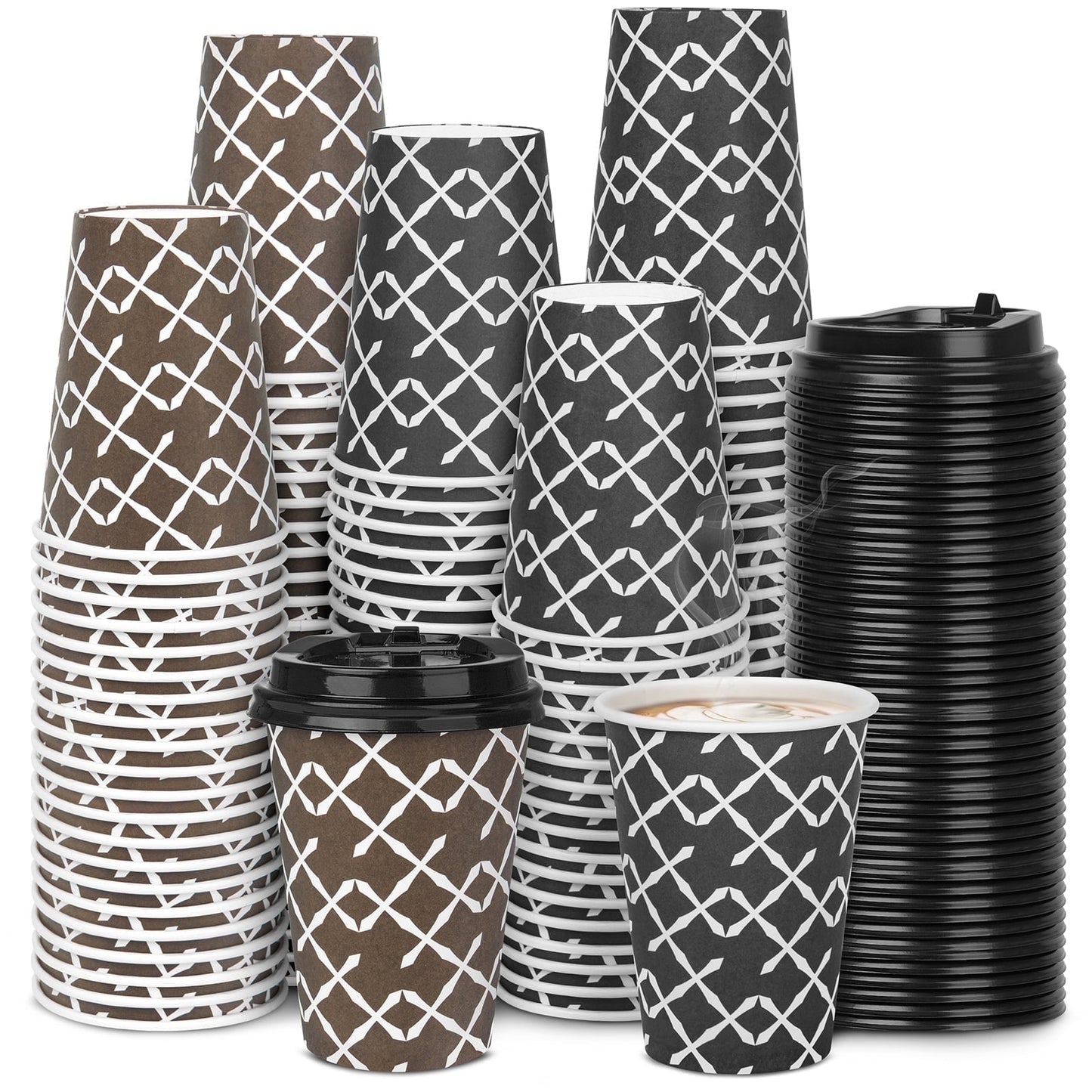 Treamon Paper Cups Hot Cups, Disposable To Go Cups with Lids, 12 oz 100 Count
