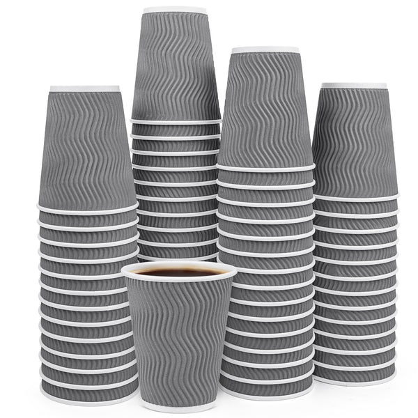 100 Packs 12 oz Cups Disposable Paper Coffee Cups with Thermal Insulation Ripple