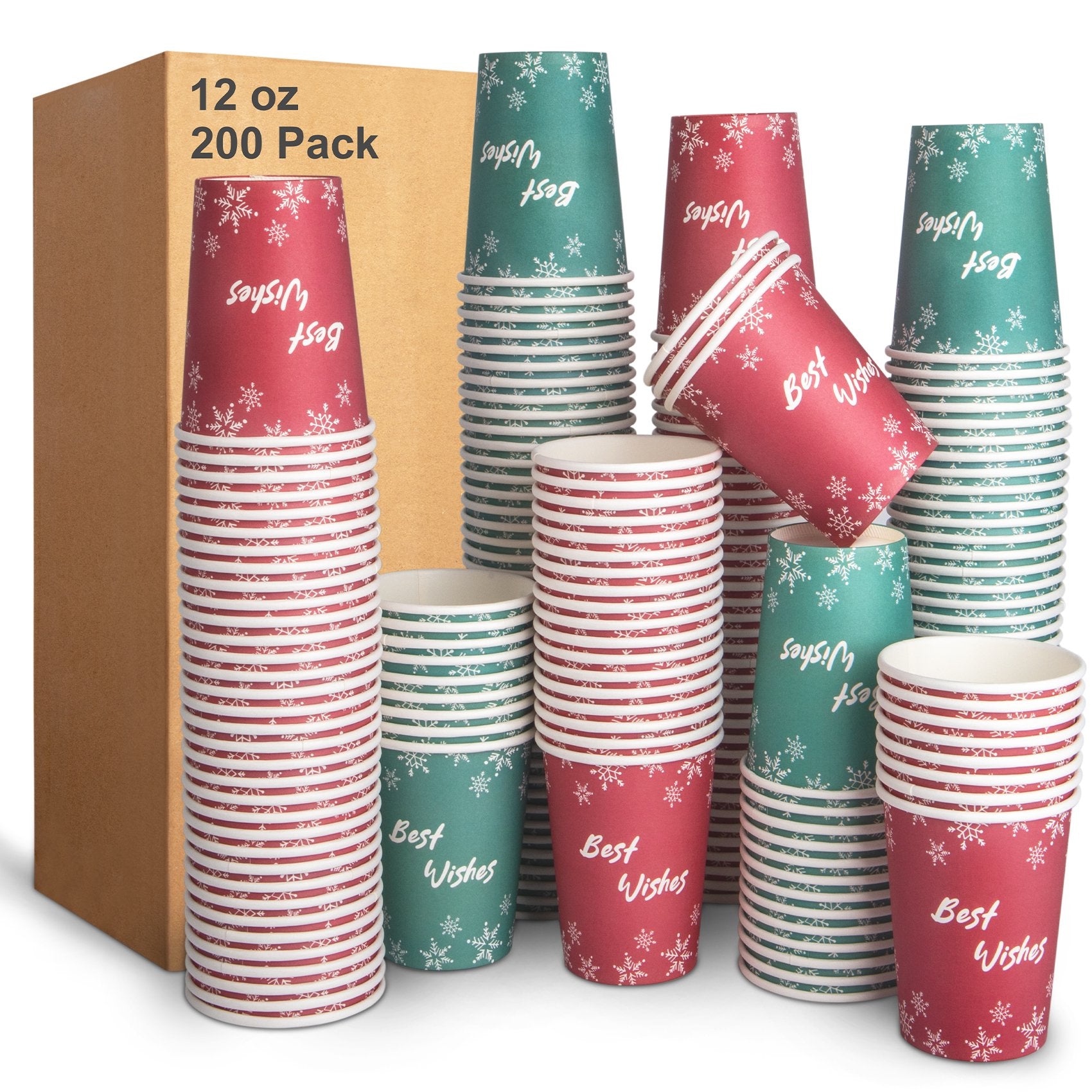 Treamon Paper Hot Cups Disposable Cups, 12 oz 200 Count