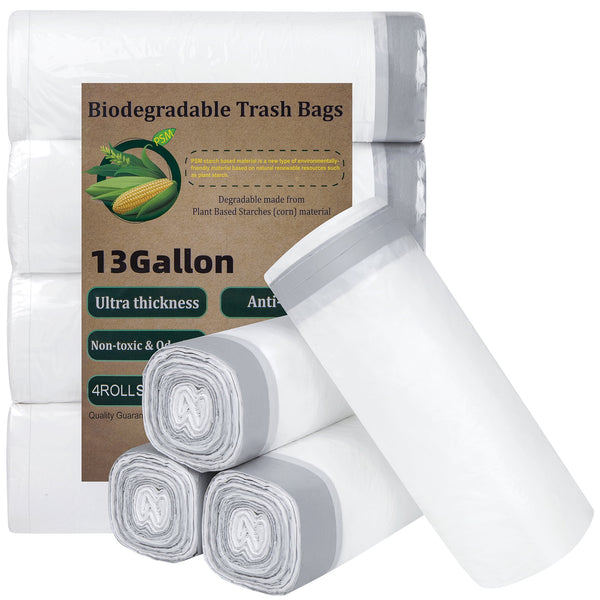 Treamon Kitchen Trash Bags, Drawstring Style Biodegradable Garbage Bags, 13 Gallon, 100 Count, White