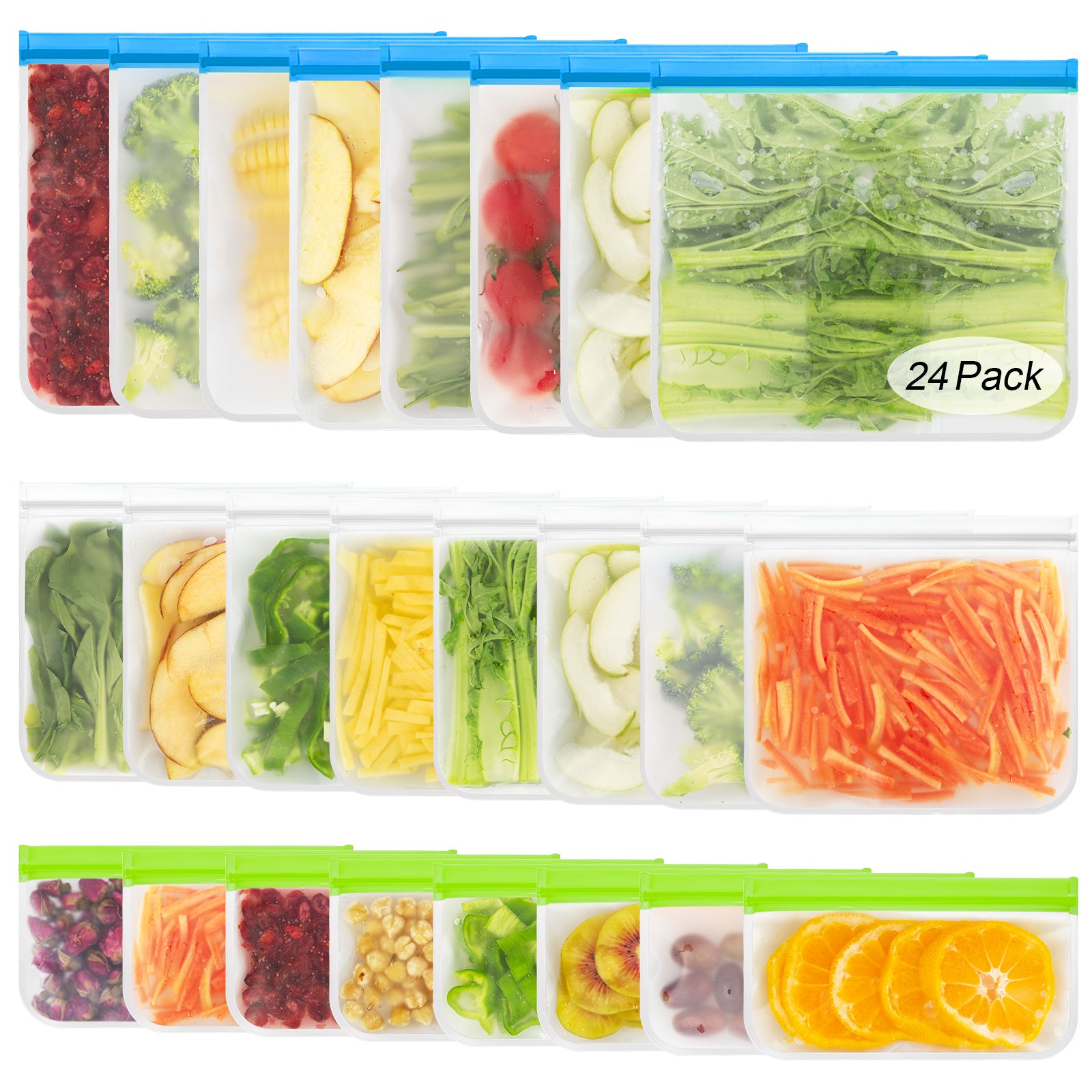 24 Pack Reusable Freezer Bags, Food Storage Bags, Reusable Bags BPA Free