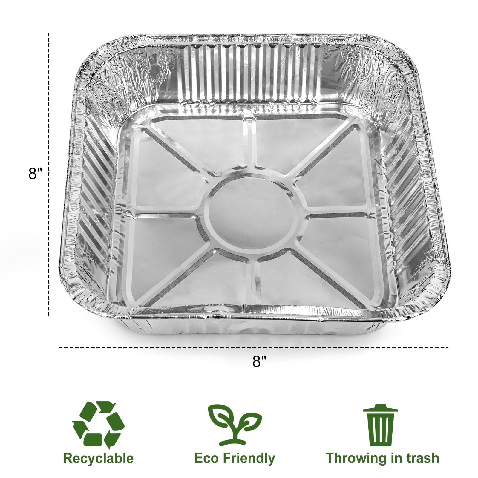 8*8" Aluminum Pans, 50 Pack Tin Foil Aluminum Square Pans, Air Fryer Liners Disposable for Cooking