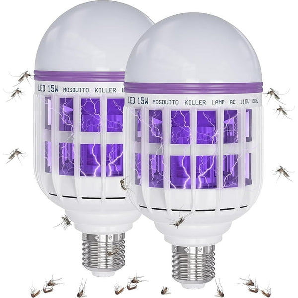 2 Pack Bug Zapper Light Bulbs, 2 in 1 Mosquito Light Bulb, Flying Insect Trap Lamp for Patio and Indoor