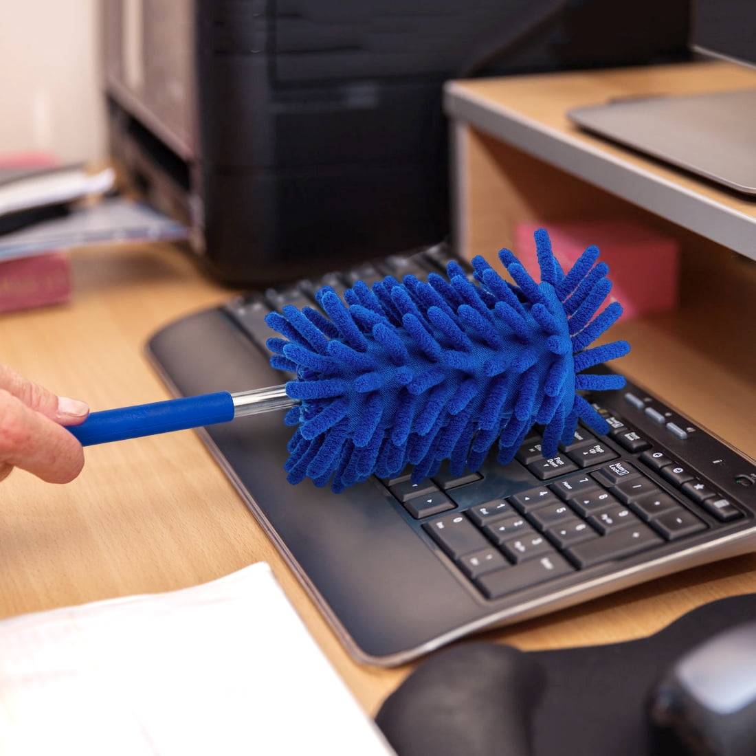 Treamon Upgraded Durable Blue (5pcs) Microfiber Duster with 100 in Telescopic Pole, Reusable Bendable Duster