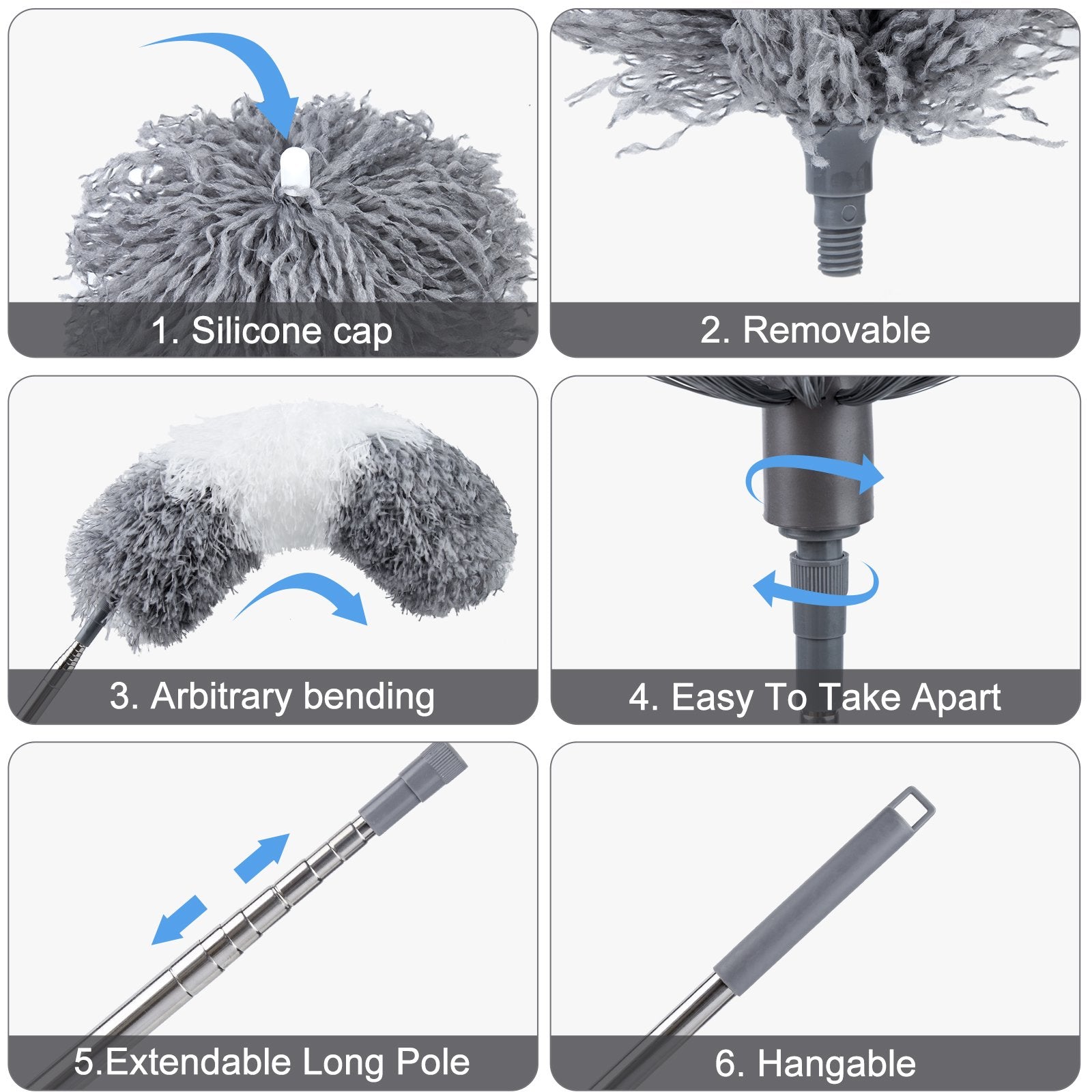 Treamon 8 Pcs Reusable Ceiling Microfiber Duster for High Ceilings with Ultra Long Telescopic Pole Kit