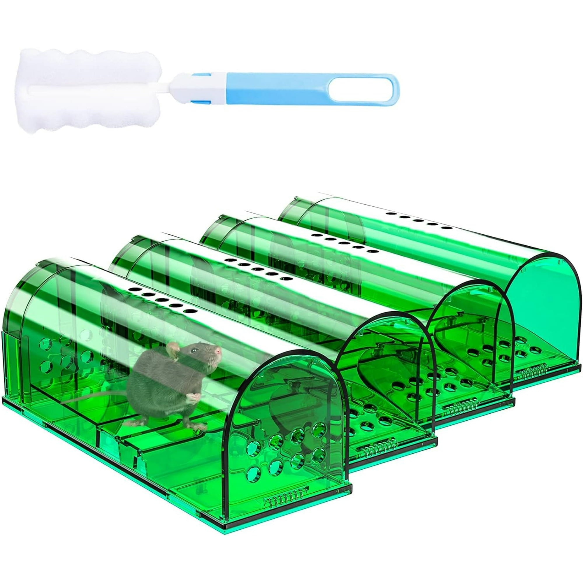 4 Pcs Green Humane Mouse Traps No Kill, Reusable Mice Trap Catch for House & Outdoors