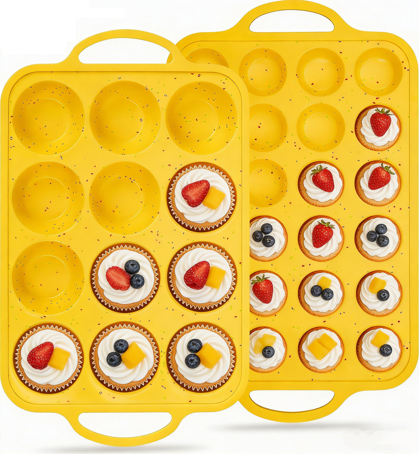 Treamon Mini Cupcake Pans, 24 Count Silicone Mini Muffin Pan Metal Reinforced Structured Bakeware 2 Pcs