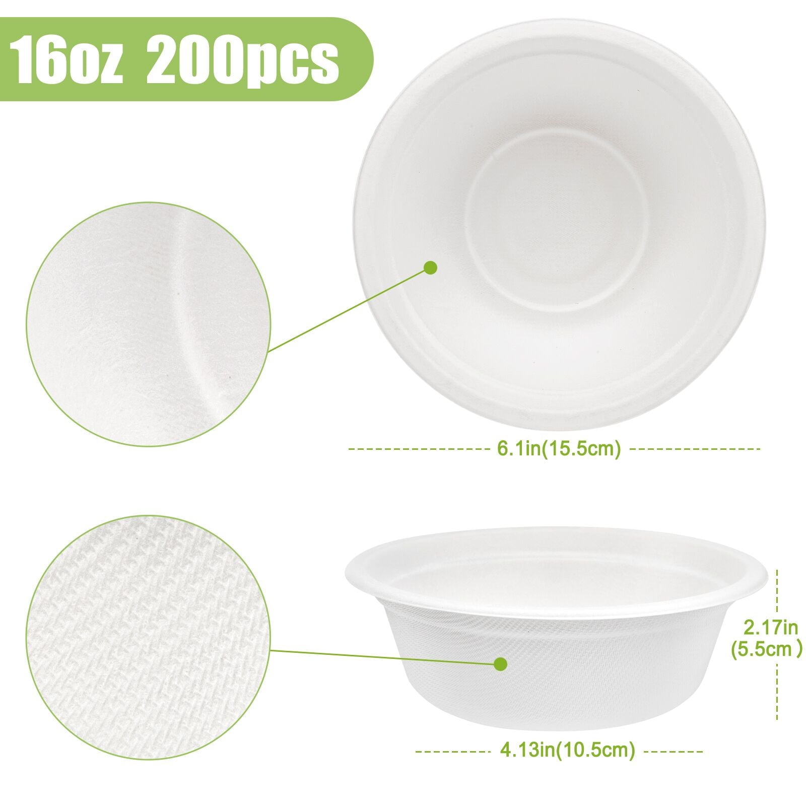 Treamon White Paper Bowls, Disposable Compostable Bowls, 16 oz 200 Count