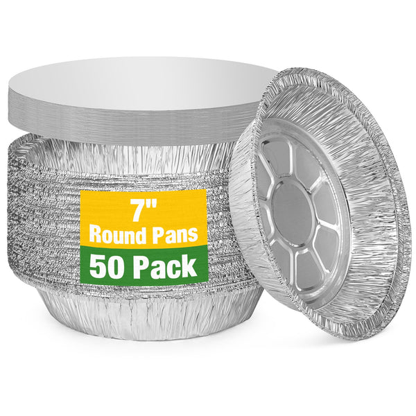 Treamon Round Aluminum Foil Pans, Disposable Containers with Lids, 7” 50 Count