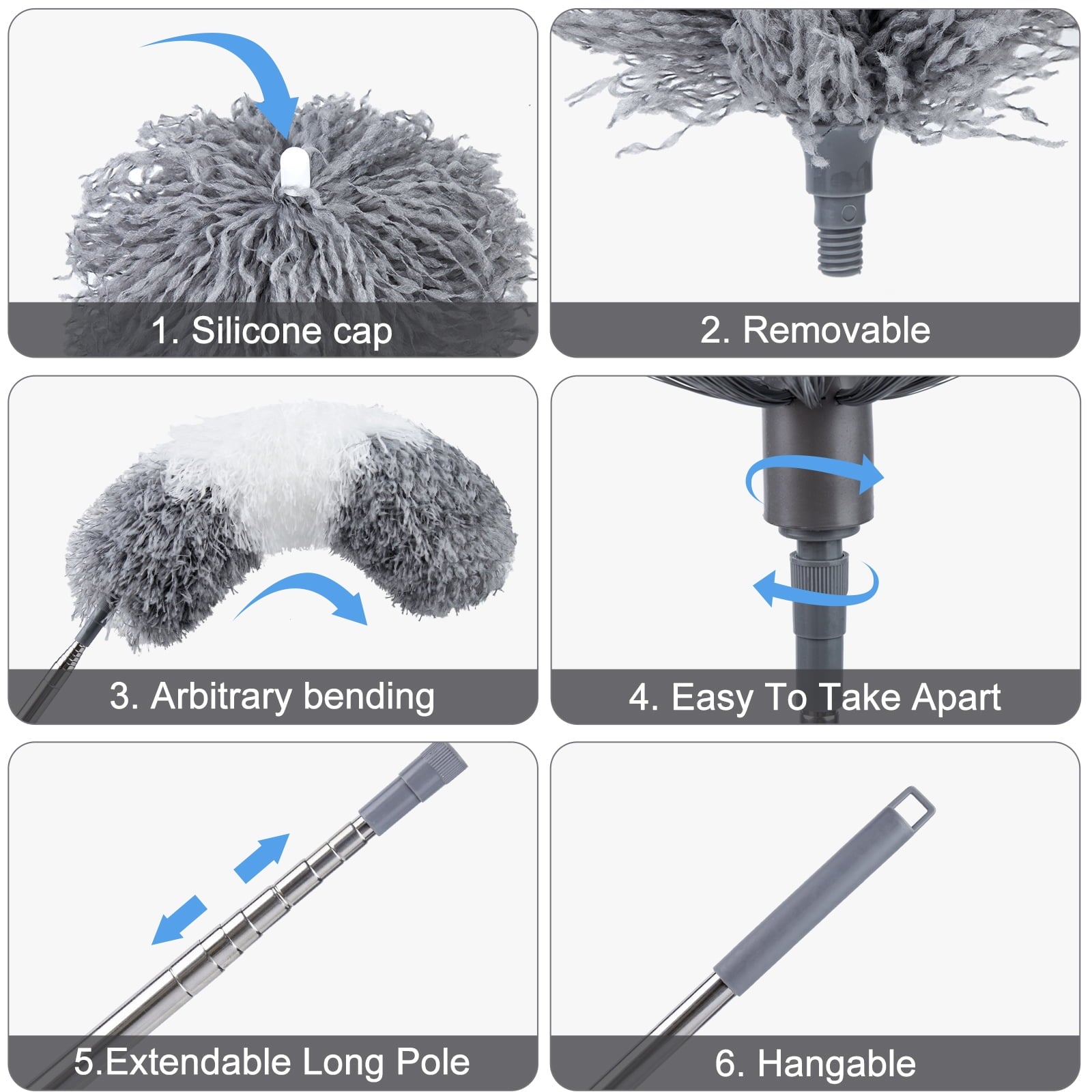 Treamon 5 Pcs Gray Microfiber Duster, Cleaning Duster with 100 in Telescopic Pole