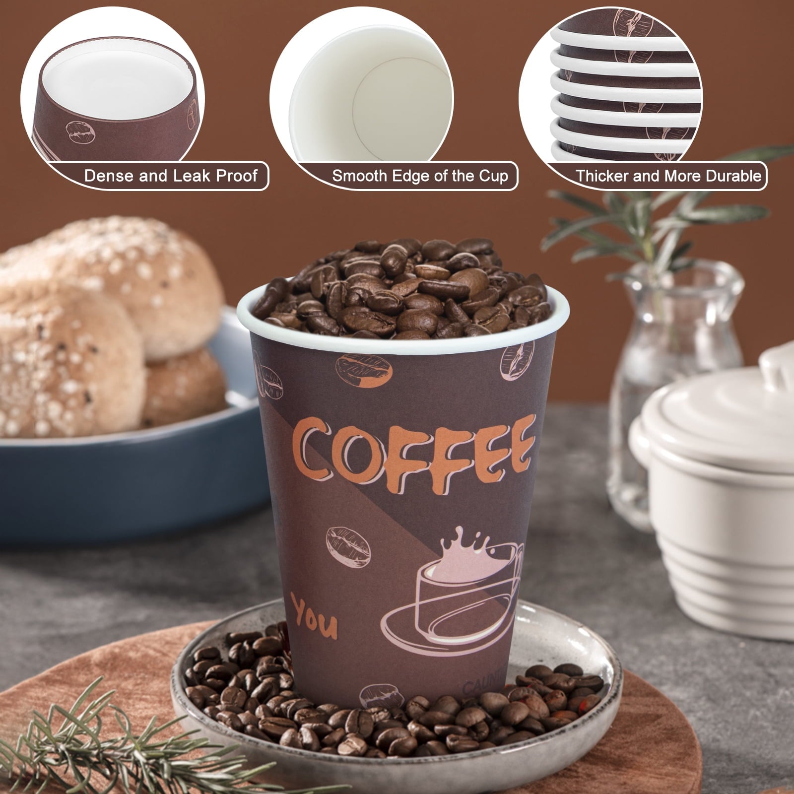 Paper Coffee Cups, Disposable Cups with Lids for Hot Coffee to Go Coffee Cups, 12 oz, 100 Count