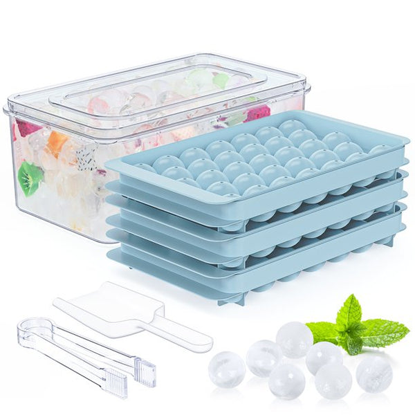 Treamon Round Ice Cube Trays with Lid, Circle Ice Cube Tray Ice Bucket Making 99 PCS Round Ice Sphere