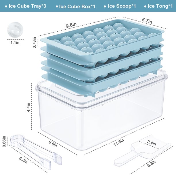 Treamon Round Ice Cube Trays with Lid, Circle Ice Cube Tray Ice Bucket Making 99 PCS Round Ice Sphere