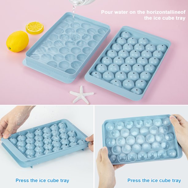 Treamon Round Ice Cube Trays with Lid, Circle Ice Cube Tray Ice Bucket Making 99 PCS Round Ice Sphere