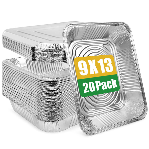 Treamon Aluminum Foil Pans with Lids, Disposable Tin Pans, 9" x 13" 20 Count