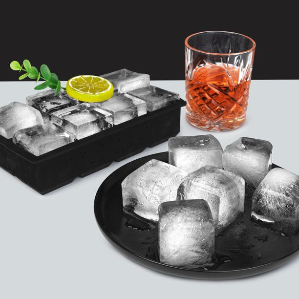 Treamon 2 Pack Ice Cube Trays Silicone, Large Ice Tray Molds for Making 8 Giant Ice Cubes for Whiskey