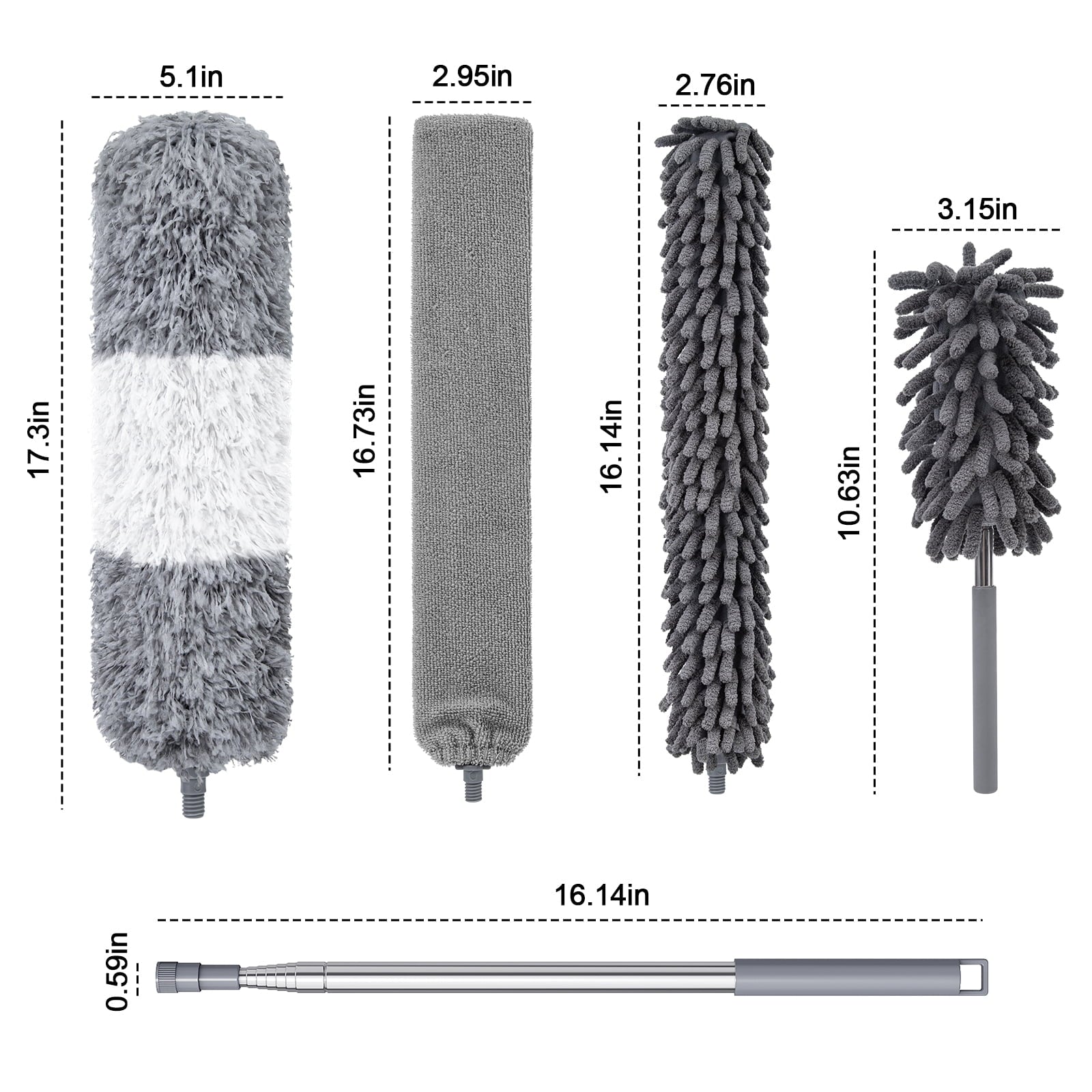 Treamon 5 Pcs Gray Microfiber Duster, Cleaning Duster with 100 in Telescopic Pole