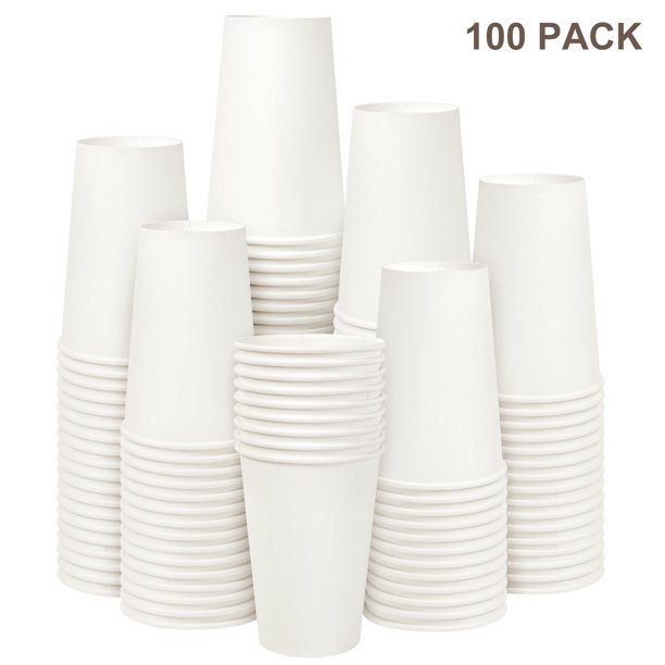 Paper Coffee Cups, Disposable Cold Beverage Cups, White Paper Hot Disposable Coffee Cups, 16 oz, 100 Count