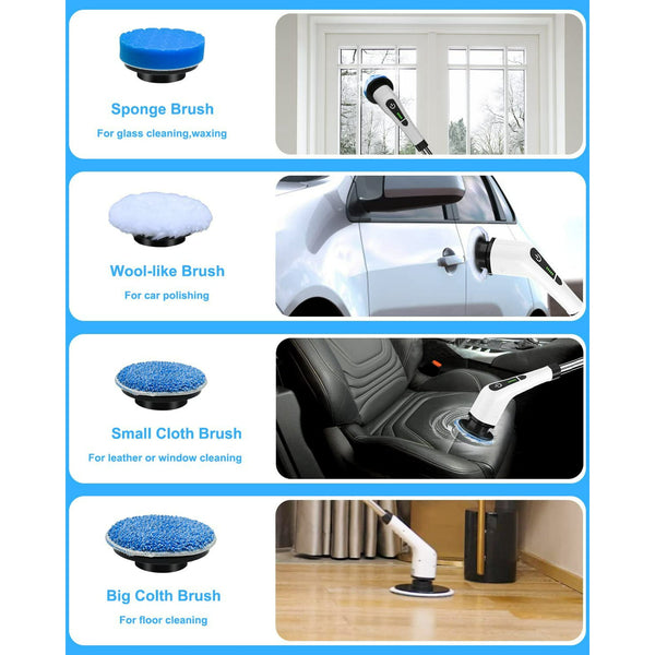 Electric Spin Scrubber, Cordless Cleaning Brush with 9 Replaceable Brush Heads, Tub and Floor Tile Power Scrubber Dual Speed with Adjustable & Detachable Handle