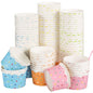 Treamon Disposable Paper Ice Cream Cups with Spoons, Colorful Dessert Bowl for Yogurt, 9 oz 100 Pack