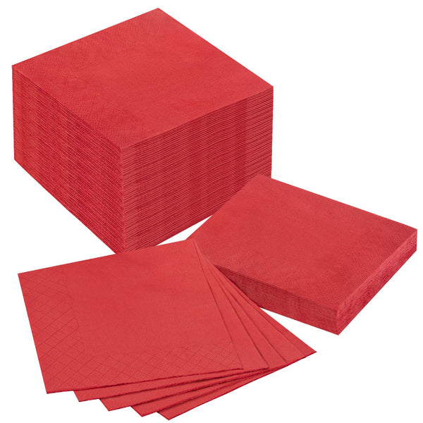 Treamon 100 Pieces 2-Ply Red Beverage Napkins, Disposable Tableware Dinner Cocktail Napkin