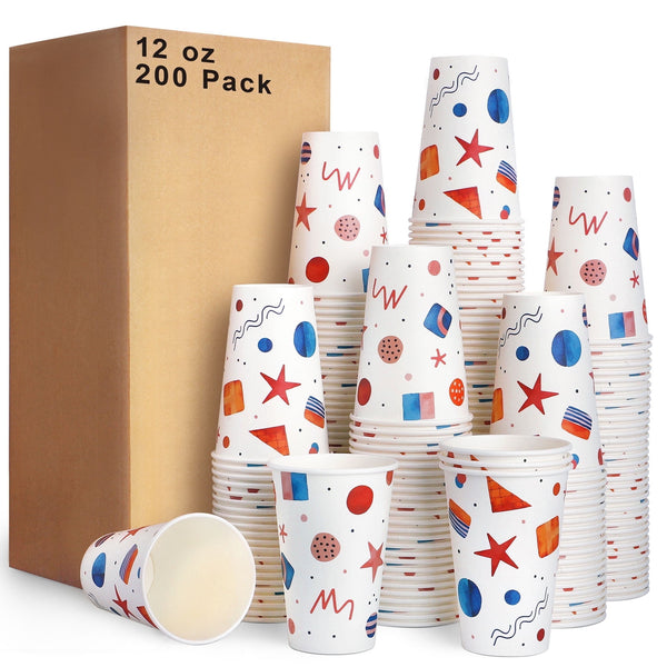 Treamon Disposable Paper Cups, Coffee Cups for Hot or Cold Drinks, 12 oz 200 Count