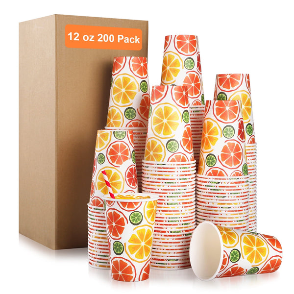 Treamon Paper Cups Disposable Coffee Cups, 12 oz 200 Count