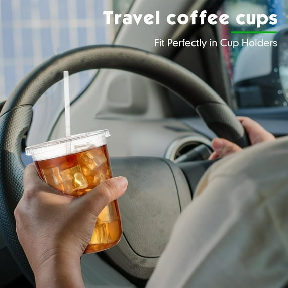 Treamon Clear Plastic Cups with Lids and Straws, Disposable Iced Coffee Cups for To-Go Cold Drinks, 16 oz 50 Sets