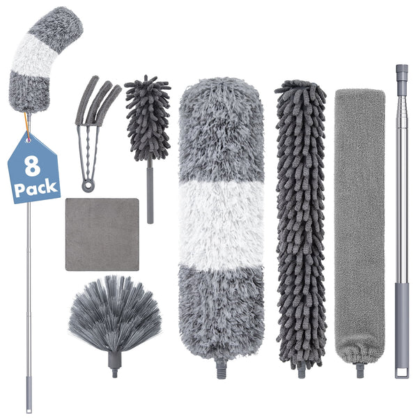 Treamon 8 Pcs Reusable Ceiling Microfiber Duster for High Ceilings with Ultra Long Telescopic Pole Kit