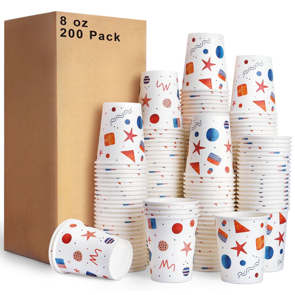 Treamon Paper Cups Disposable Coffee Cups Colorful Hot Cold Beverage Drinking Cups, 8 oz 200 Count