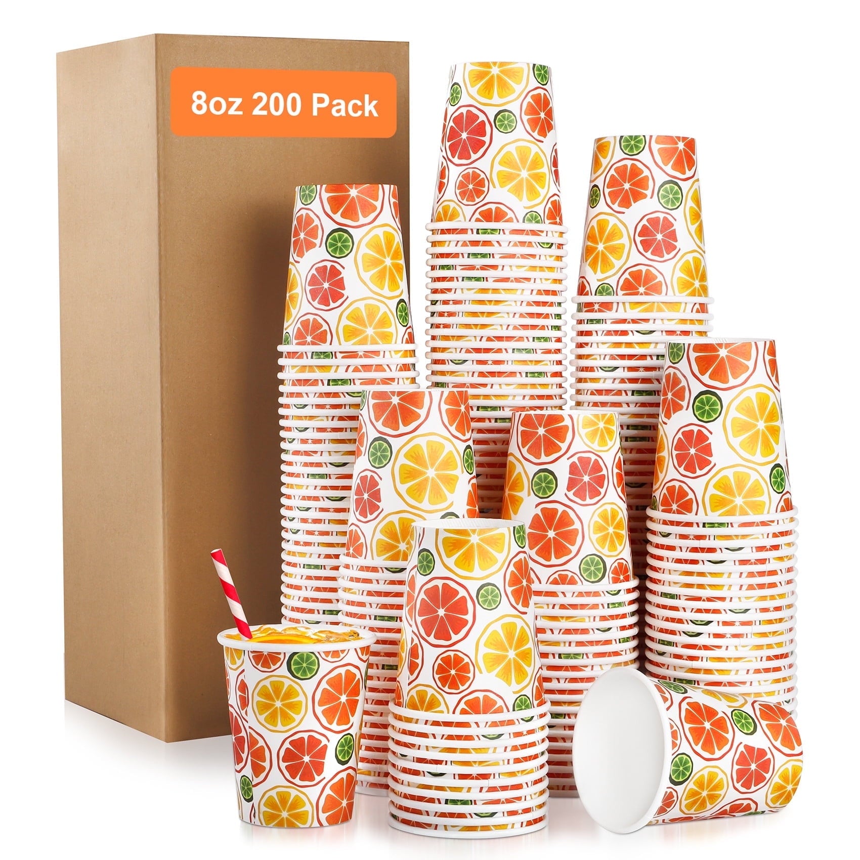 Treamon Paper Cups Disposable Coffee Cups, 8 oz 200 Count