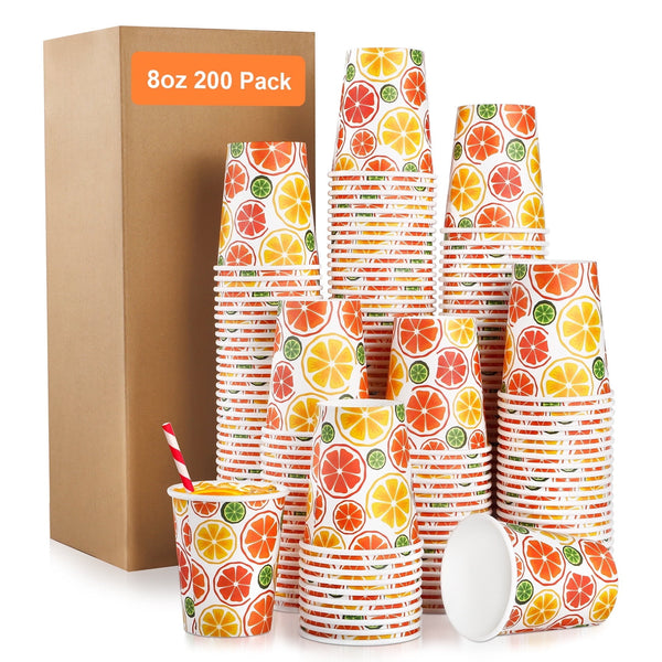 Treamon Paper Cups Disposable Coffee Cups, 8 oz 200 Count