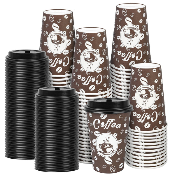 Treamon Disposable To Go Paper Cups with Lids 16 oz 50 Count