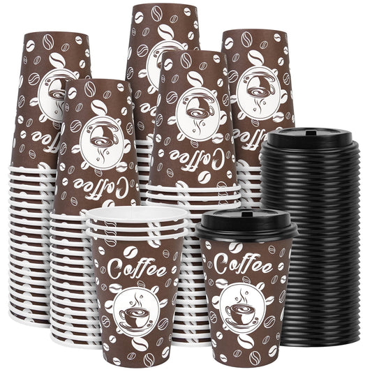 Treamon Paper Cups, To Go Hot Cups Disposable Cups with Lids, 16 oz 100 Count