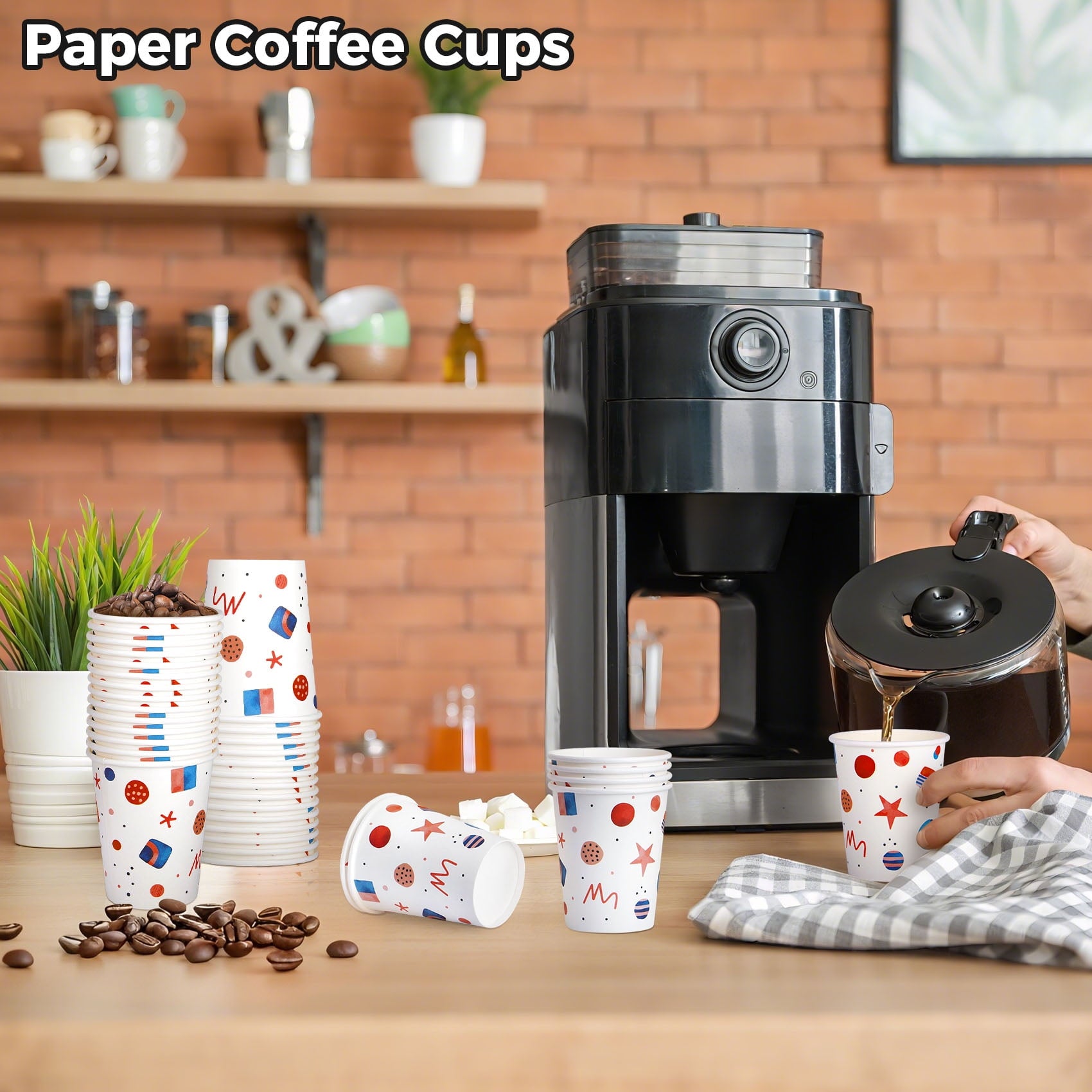 Treamon Paper Cups Disposable Coffee Cups Colorful Hot Cold Beverage Drinking Cups, 8 oz 200 Count