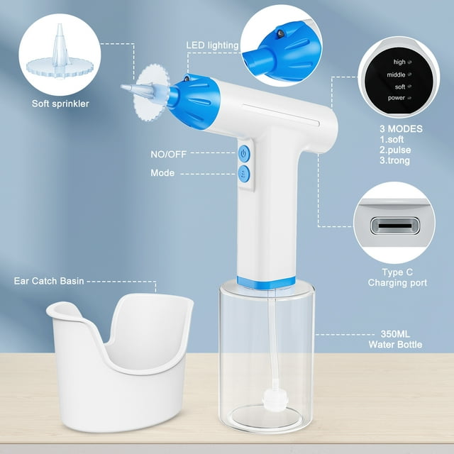 Ear Wax Removal, Electric Ear Wax Removal Tool, with 3 Pressure Modes Includes Basin, Towel & 10 Tips