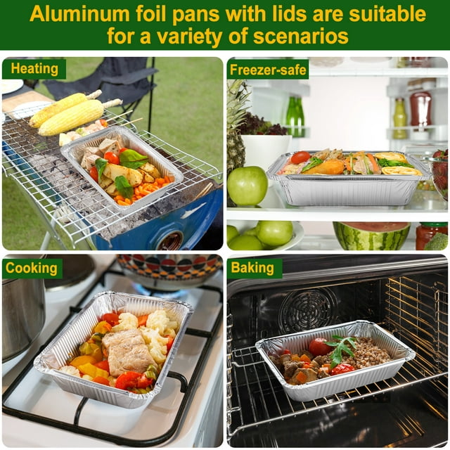 Aluminum Pans with Lid 2.25 LB Capacity Foil Food Containers with Lids, 50 Pans and 50 Cardboard Covers