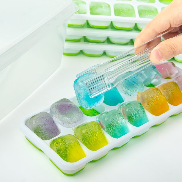 Treamon Silicone Ice Cube Trays with Lids for Freezer 3 Pack Mini 14 Cubes per Tray Cocktail Whiskey Chocolate