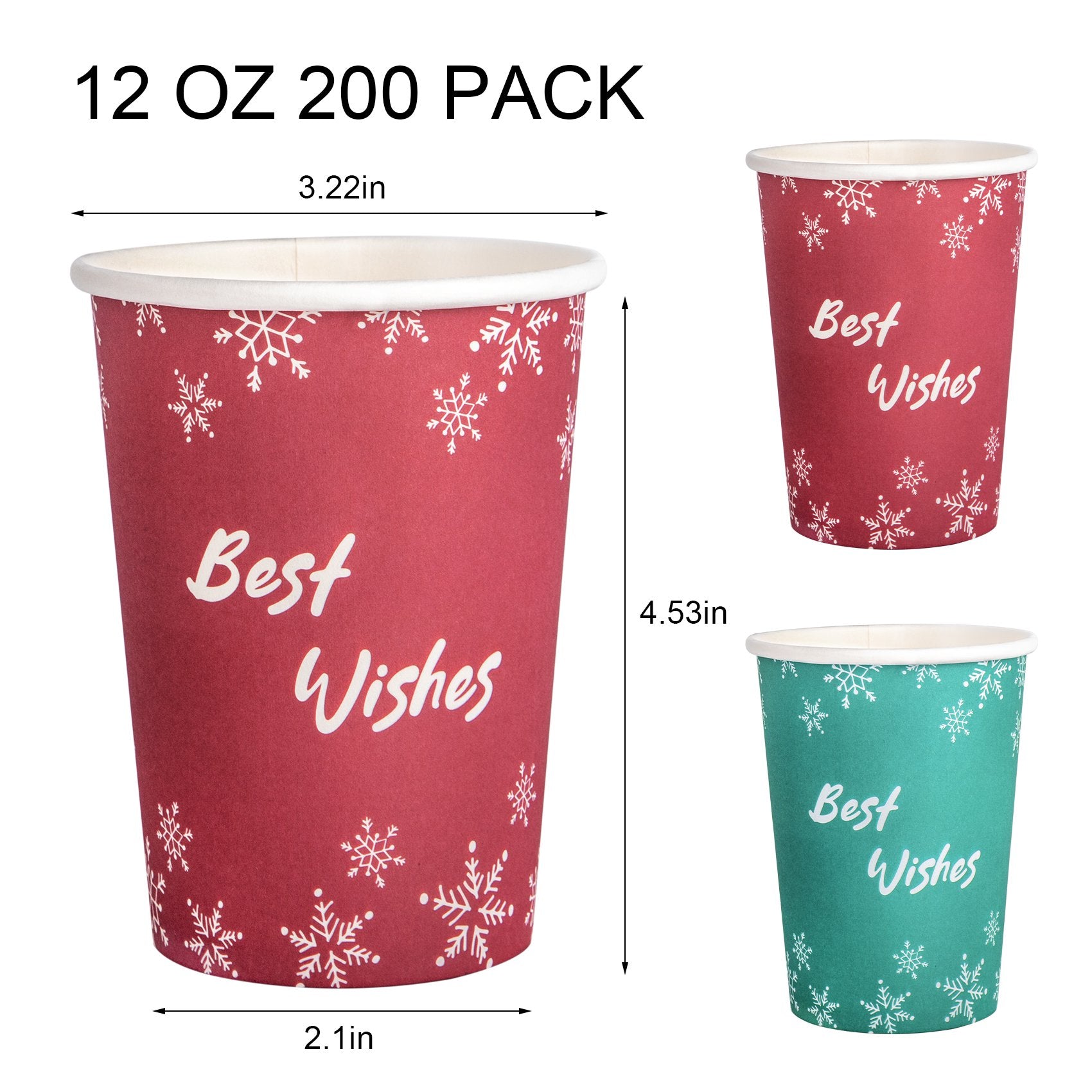 Treamon Paper Hot Cups Disposable Cups, 12 oz 200 Count