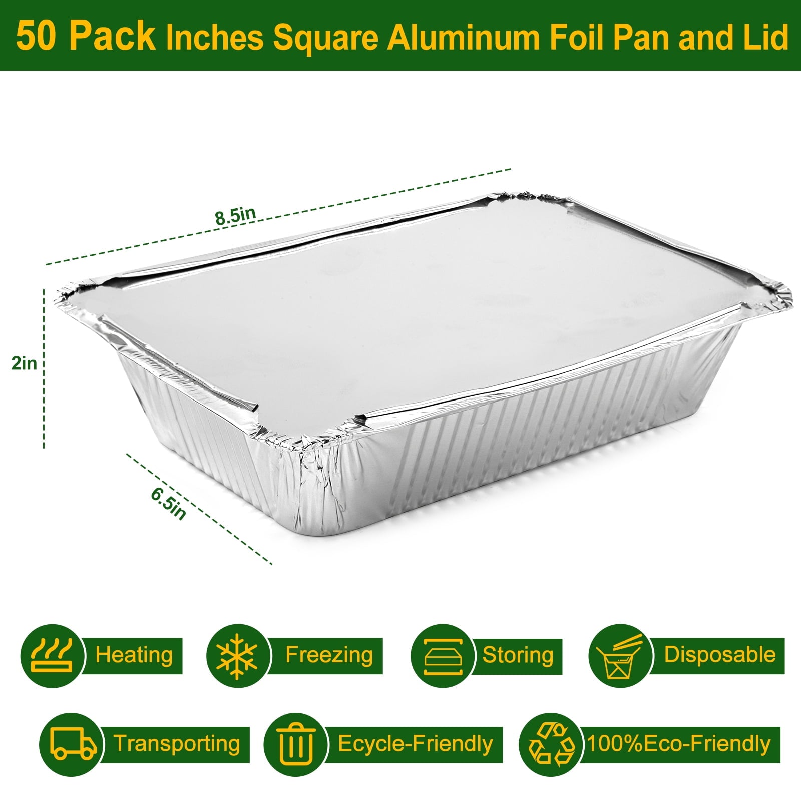 Aluminum Pans with Lids, 10 Pack 8.5" x 6" Disposable Foil Food Containers