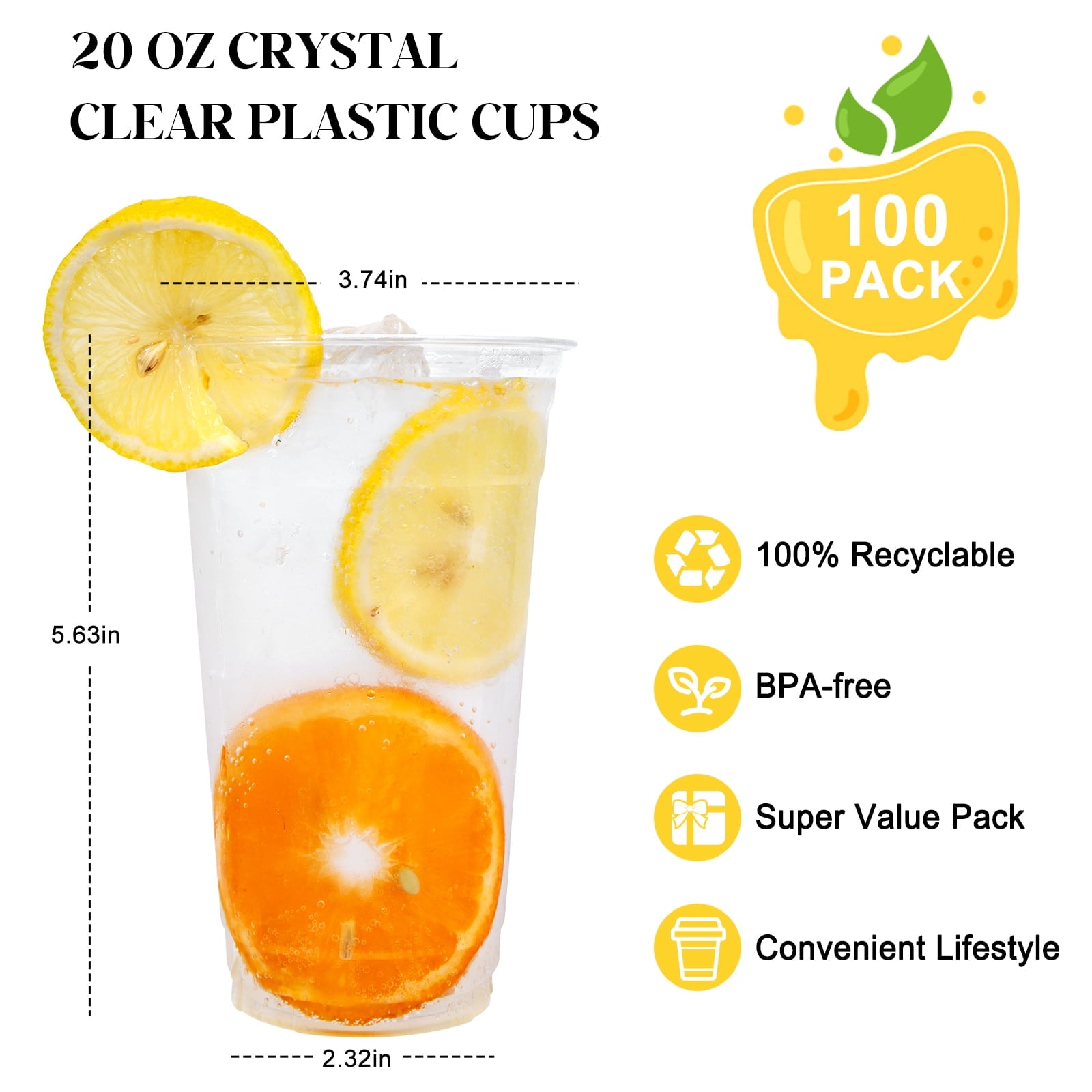 100 Pack 20 oz Disposable Plastic Cups Clear Plastic Cups