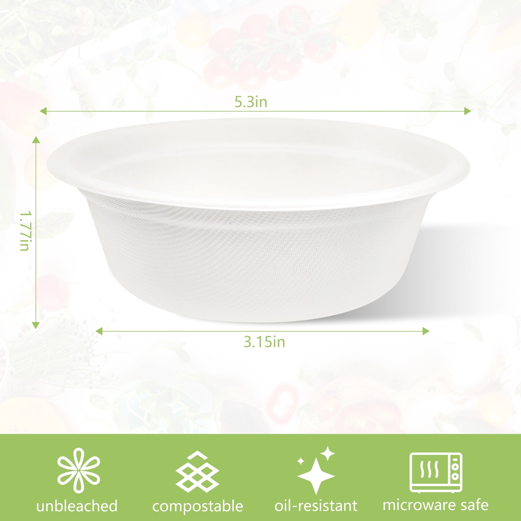 Treamon 200 Pack 12 oz White Paper Bowls, Disposable Compostable Bowls, Heavy-Duty Quality Natural Bagasse