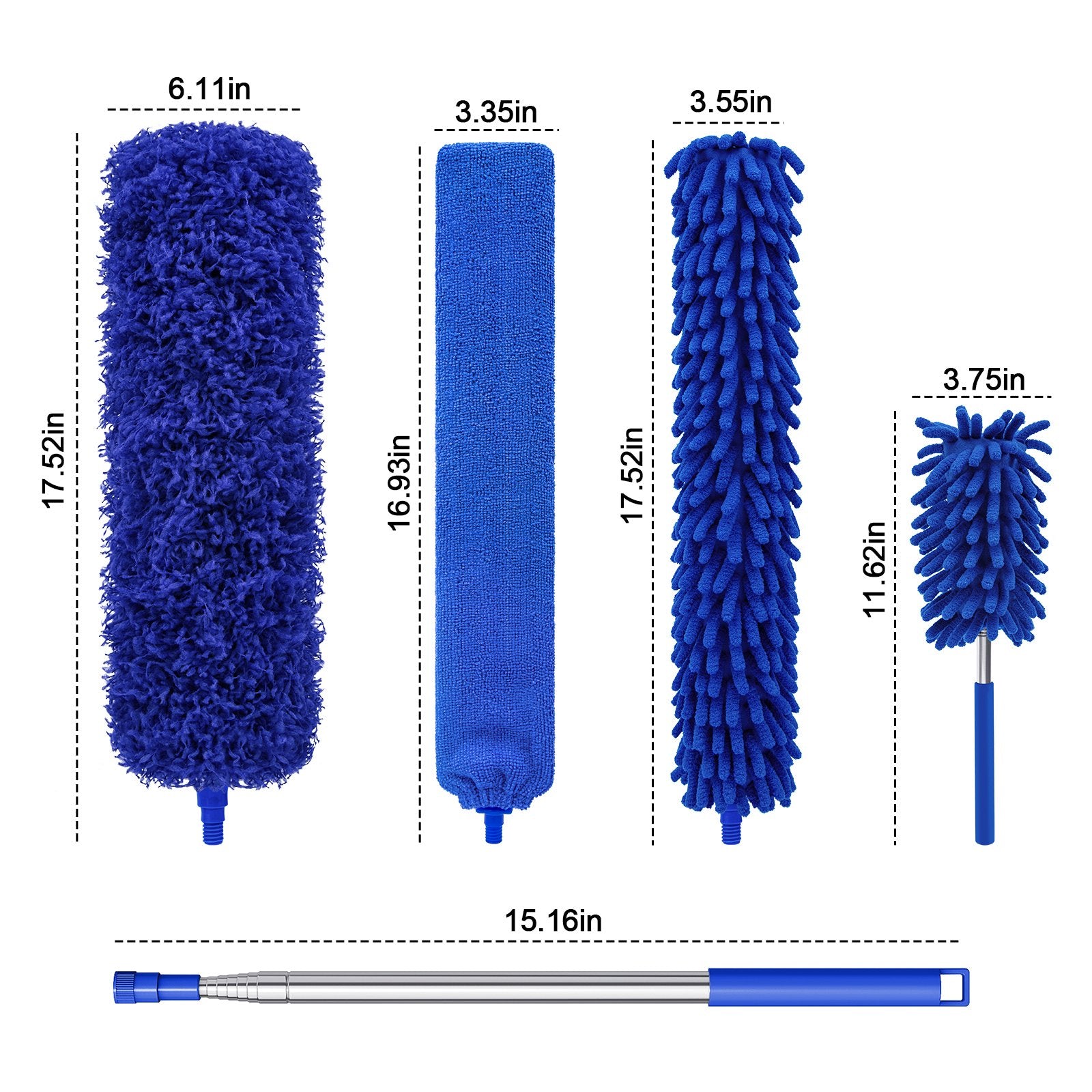 Treamon Upgraded Durable Blue (5pcs) Microfiber Duster with 100 in Telescopic Pole, Reusable Bendable Duster