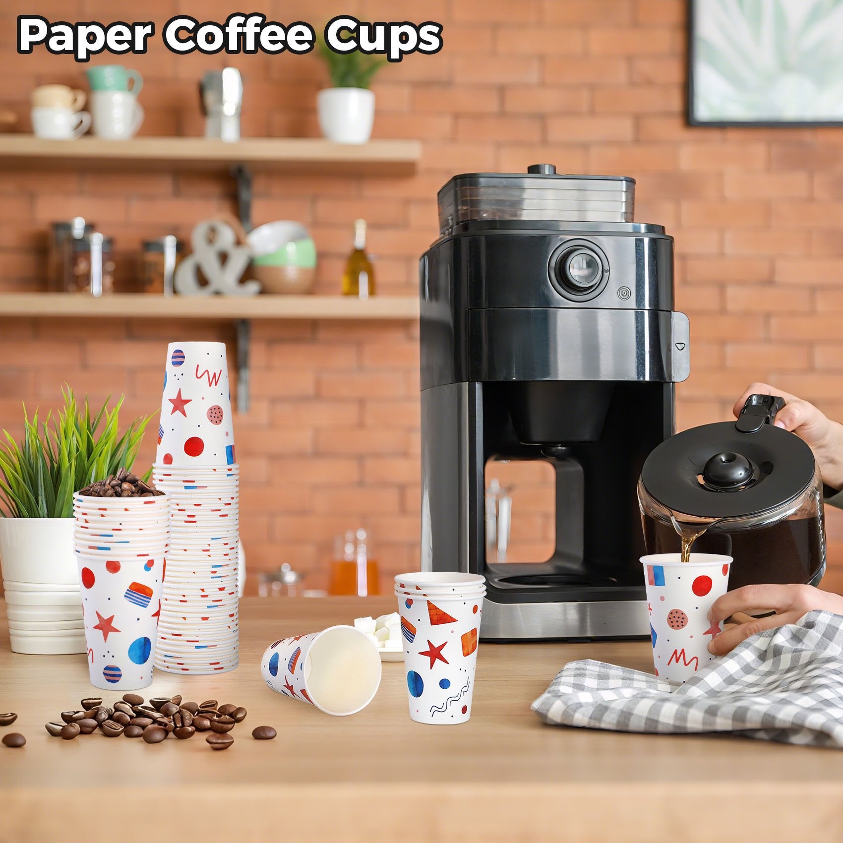 Treamon Disposable Paper Cups, Coffee Cups for Hot or Cold Drinks, 12 oz 200 Count