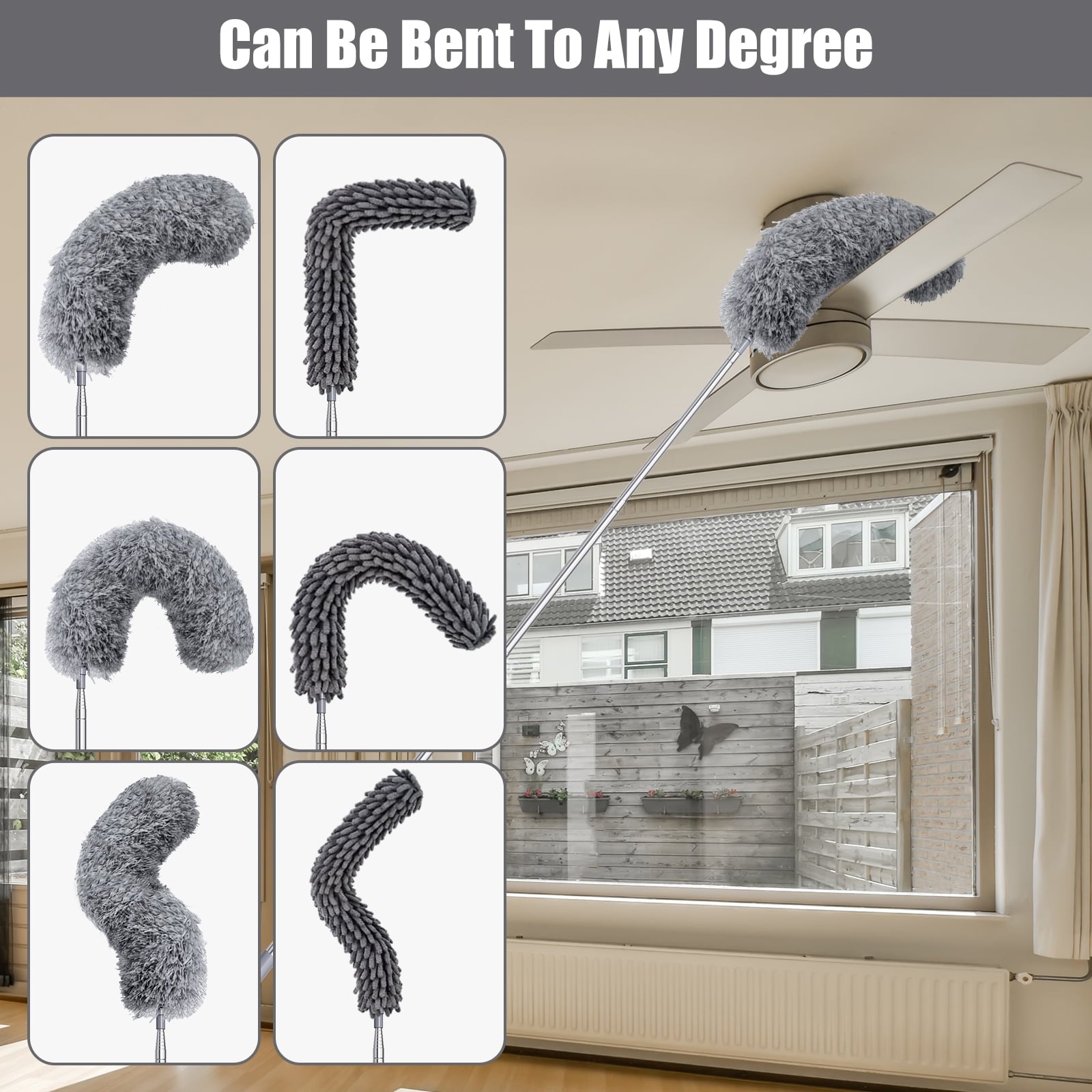 Treamon 8 Pcs Pure Gray Microfiber Ceiling Duster with 100 in Telescopic Pole