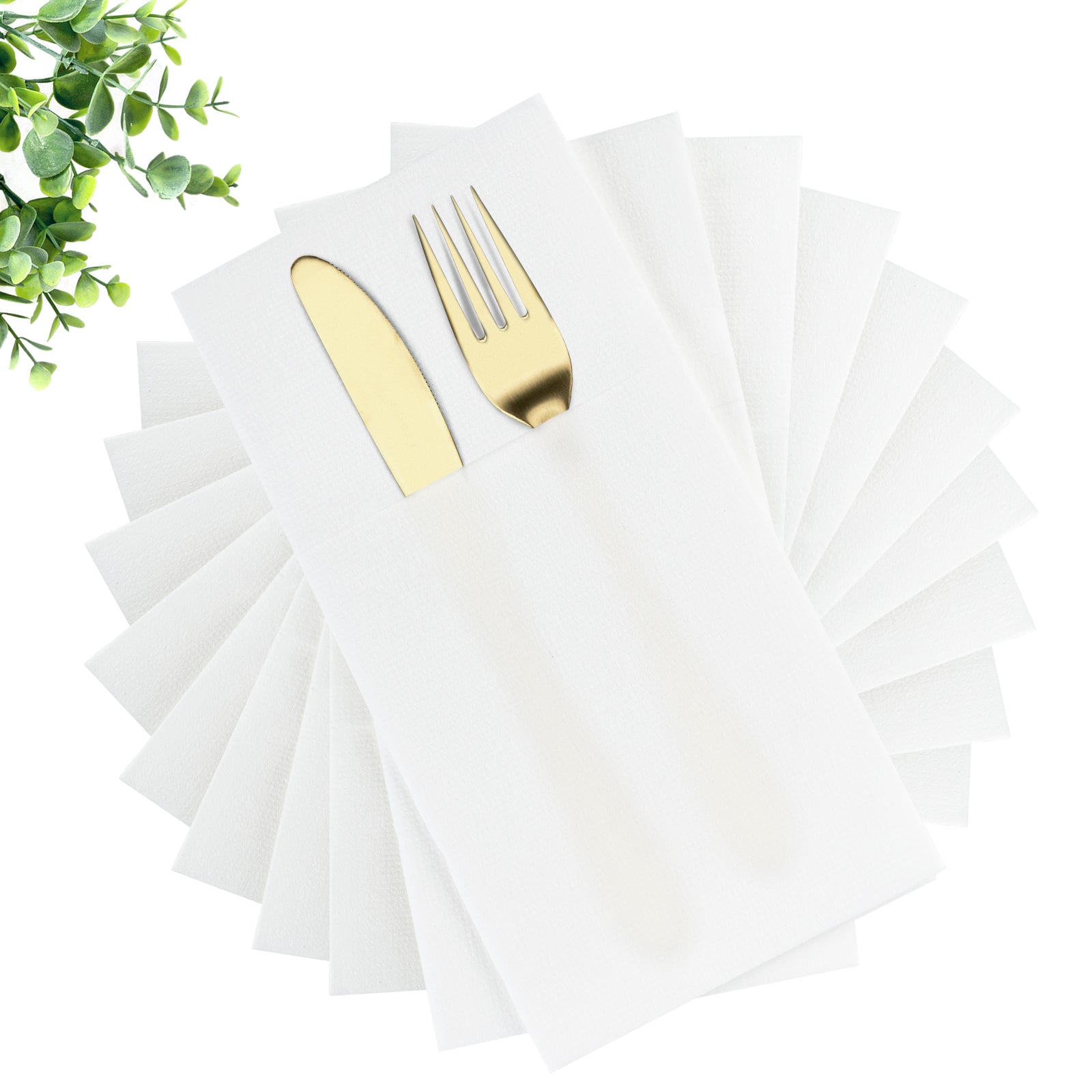 Disposable Linen-Feel Napkins, Cloth Like Napkins with Built-in Flatware Pocket, 50Pcs White Dinner Napkins Disposable Paper Hand Towels for Bathroom, Wedding, Party