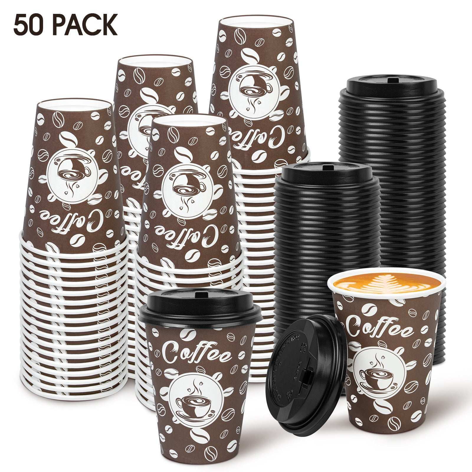 Disposable Paper Cups, Paper Coffee Cups with Lids for Beverages to Go –  Treamon