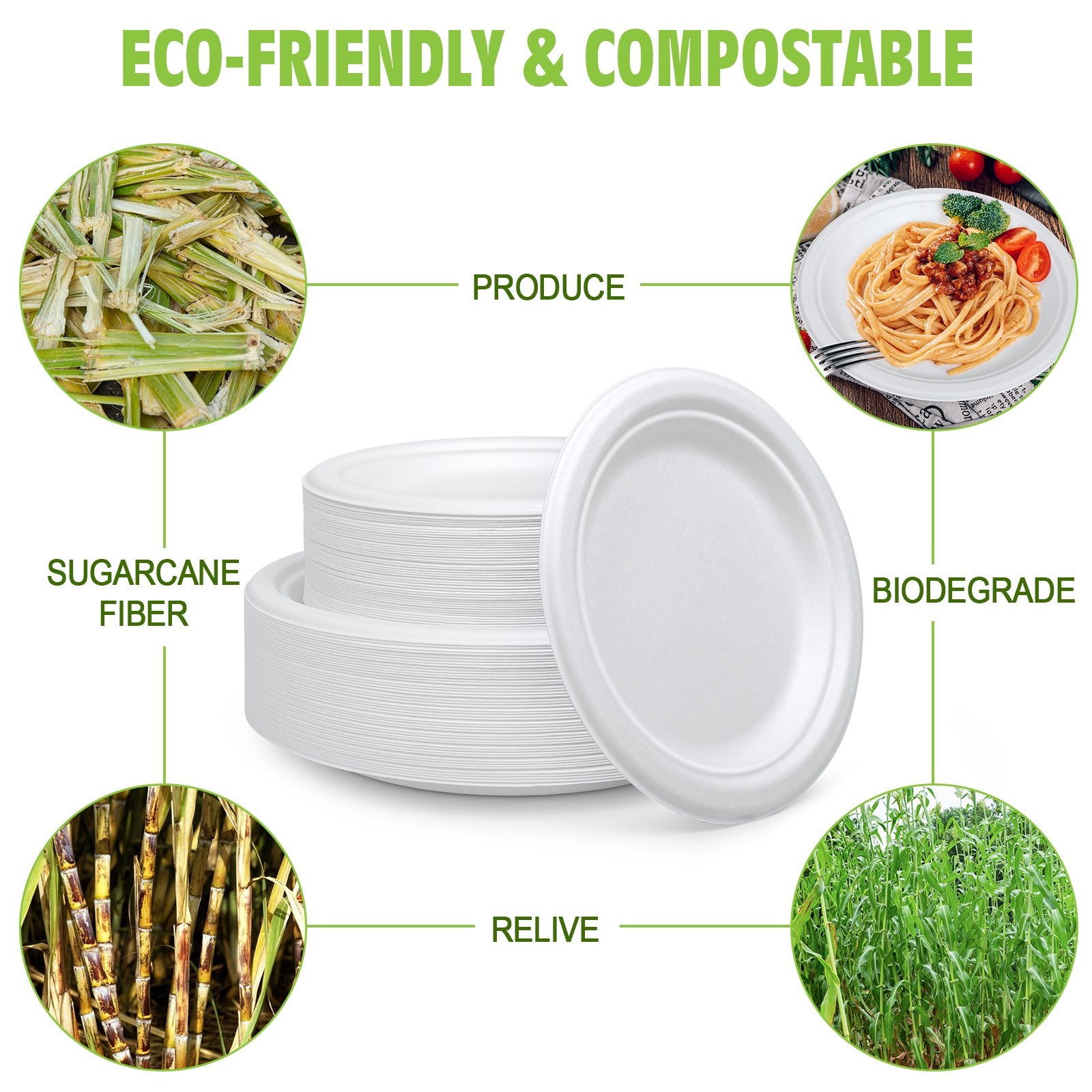 Treamon 7 in 9 in Disposable White Paper Plates, Compostable Heavy Duty Paper Plates, 60 Count
