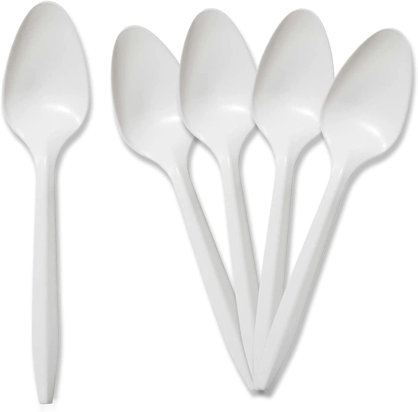 White Plastic Spoons For Parties, Weddings, Catering Food Stands, Takeaway Orders & More - Sturdy Single - Use Partyware Spoons